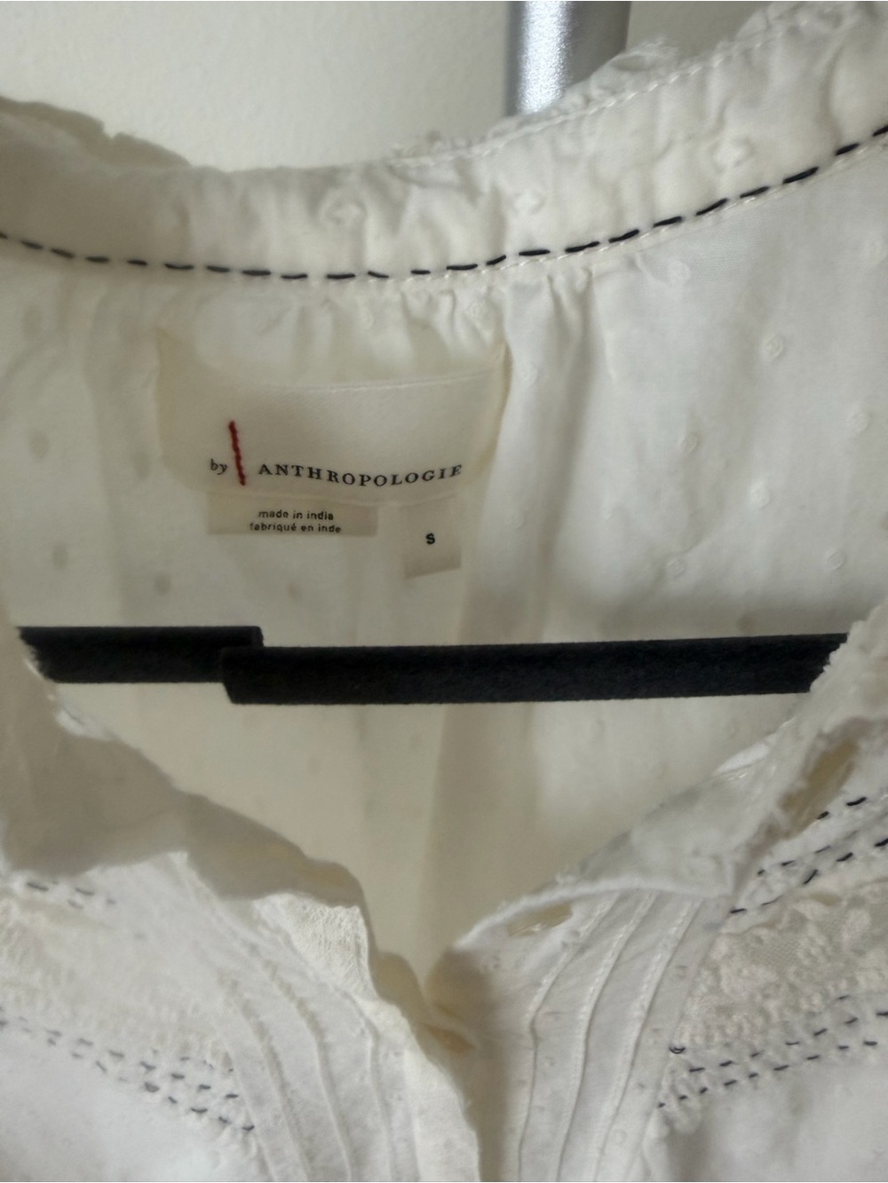 Anthropologie White Eyelet Lace Pintuck Peasant Blouse - Picture 2 of 4